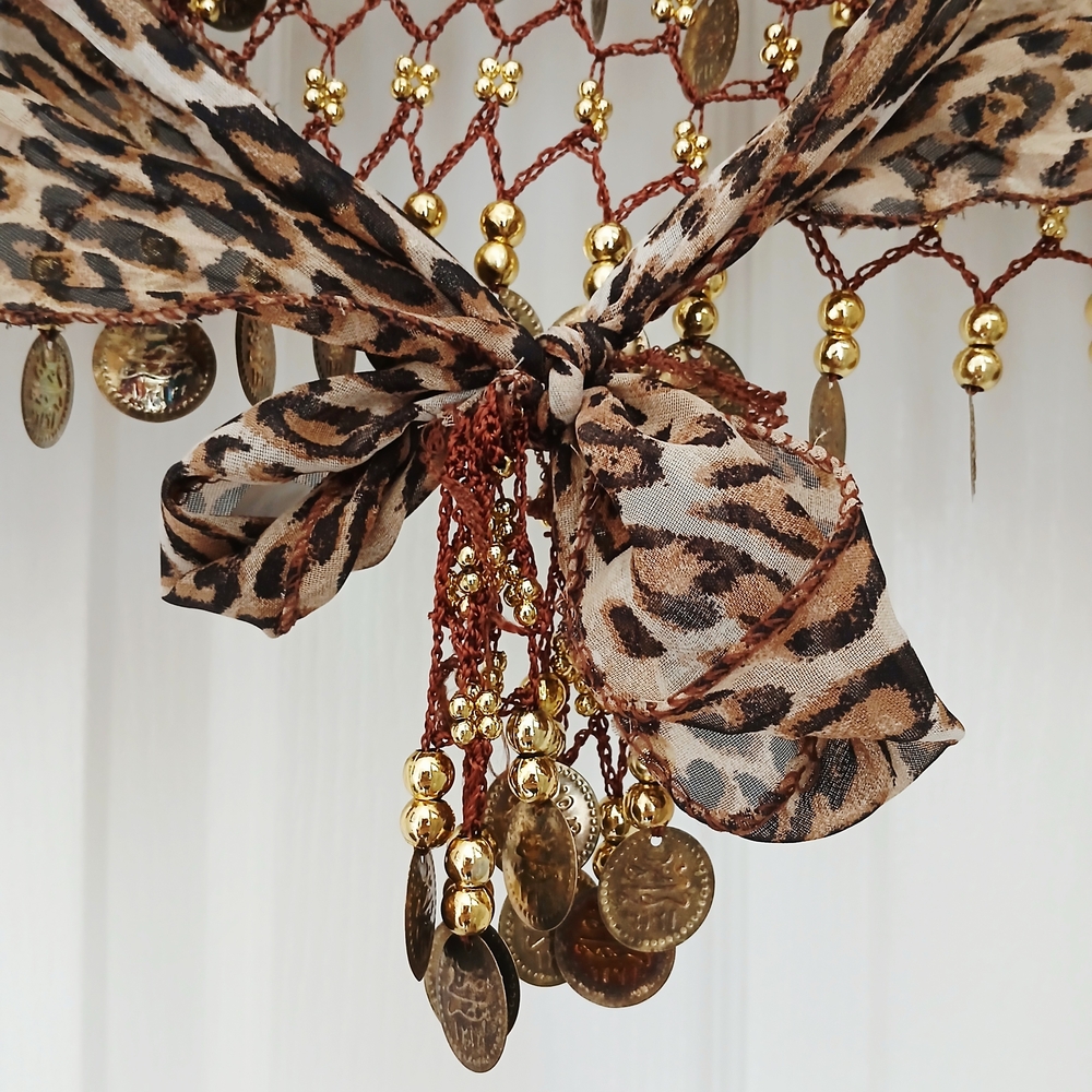 Leopard Print Scarf with Gold Coin Accents - Picture 10 of 11